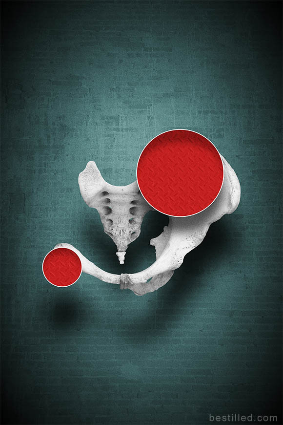 Sci-fi geometric bone art in green and red. Abstract surrealism by Joseph Westrupp.