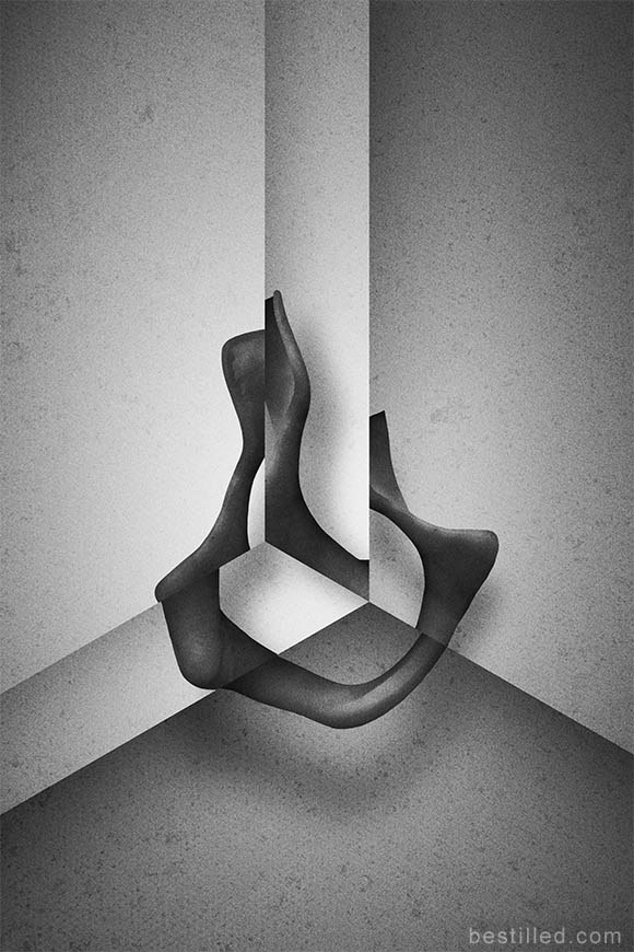 Sci-fi bone art in black and white. Abstract surrealism by Joseph Westrupp.