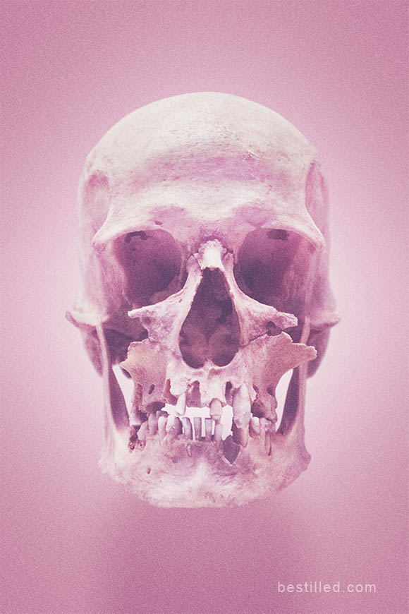 Eroded skull in pink, surreal art photograph by Joseph Westrupp.