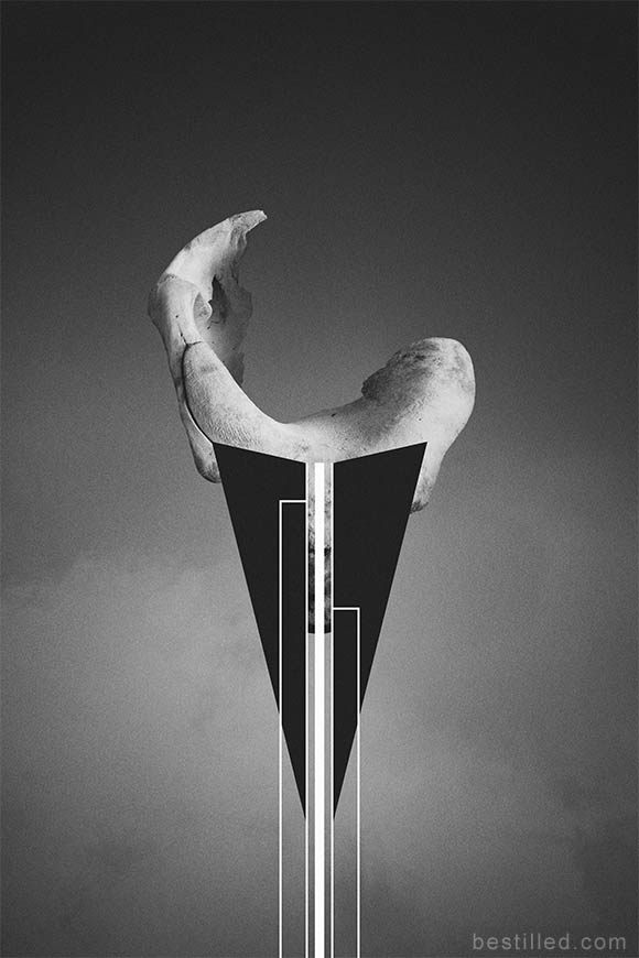 Sci-fi geometric bone art in black and white. Abstract surrealism by Joseph Westrupp.