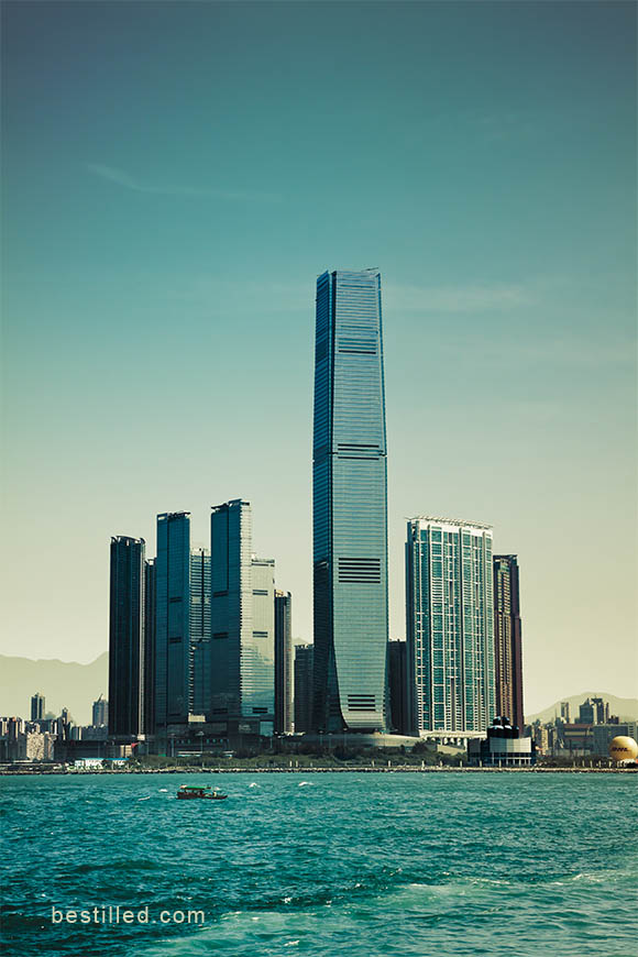 Art photo of skyscrapers of the International Commerce Centre, Hong Kong, by Joseph Westrupp.
