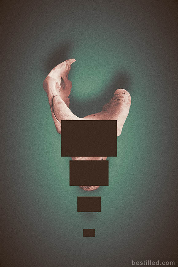 Elephant bone with black rectangles, casting shadow on green background. Surreal abstract art by Joseph Westrupp.