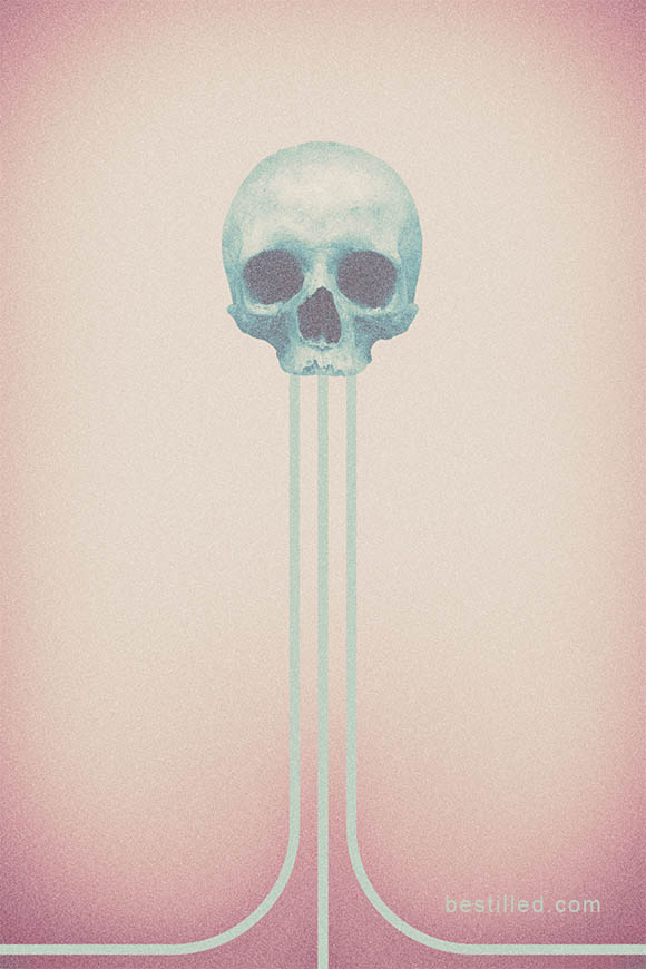 Skull with geometric art deco lines. Surreal art in light pastel colors, by Joseph Westrupp.